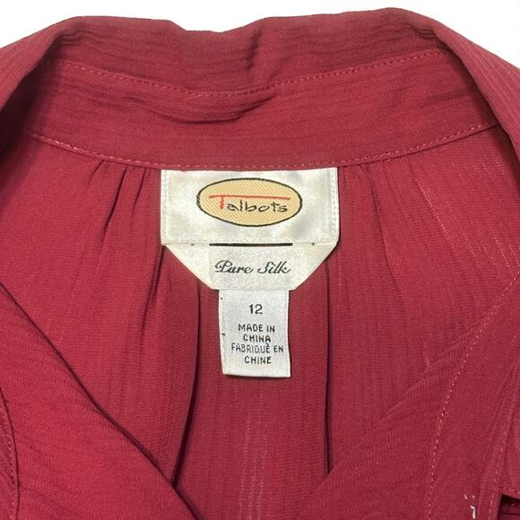 Vintage Talbots Silk Button Up Blouse Shirt Size 12 Dark Red Ruffled Long Sleeve - Picture 3 of 8